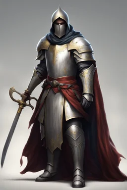 photorealistic holy knight paladin wearing a cape wielding a scythe and not wearing a helmet