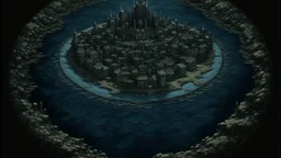 A dark bluish black dark isles filled with gloom designed in ancient Roman mosaics painted by Lucas van Leyden