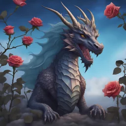 Dragon hybrid elf A rose tree standing on a ground of decorative glass and a sky colored with stars