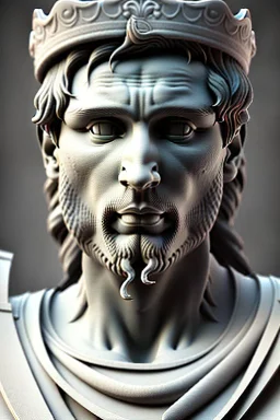 Ultra Realistic image, Roman sculpture, white marble material, Lionel Messi, sun radial crown, chisel style, waist up portrait, epic, celestial, cinematic lighting, God light, god rays, 4k resolution, smooth details, ornate details, soft lighting, unreal engine 5, marble background.