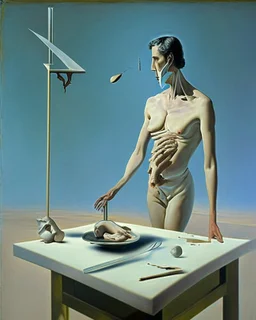 human body, universe-like complex surgical instruments mixed with human body-like table,symbolism,surrealism,minimalism,Painting By Adrian Ghenie, Rene Magritte, Salvador Dali, Lucian Freud