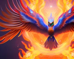 highly detailed illustration of a phoenix, fire and ice phoenix, phoenix bird wallpaper, one icy wing and one flaming wing, soft and smooth glowing wings, ethereal fantasy, macro lens, studio lighting blurry mist background, intricately detailed, smooth glowing feathers, trending on artstation, unreal engine 8k