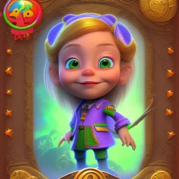 portrait disney toddler, epic LARKIN THE LEPRECHAUN,"playngo slot style", an orange witch, a yellow, a green witch, an aqua witch, a navy witch, a purple witch pixar style wildflowers background, intricate, masterpiece, expert, insanely detailed, 4k resolution, retroanime style, cute big circular reflective eyes, cinematic smooth, intricate detail , soft smooth lighting, soft pastel colors, painted Rena