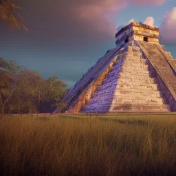 Chichen Itza, sunset, rainbow sunset, unreal engine 5, realistic, hyper detailed, 8k