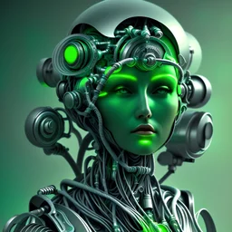 A beautiful portrait of an old cyborg baby green color scheme, high key lighting, volumetric light high details psychedelic background