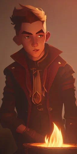 A little brown haired warlock boy creating fire by Nick Harris