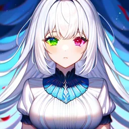 8k, Girl, high quality, detailed, white hair, heterochromia, beautiful lighting, vibrant colors, dress