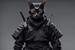 turnaround techwear samurai with a really evil cat face