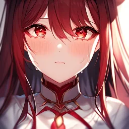 Clear Focus, High resolution, girl crying, glowing red eyes, extreme close up