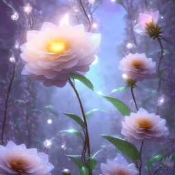 one big crystal subtle flower in a galactic ambiance with a beautiful fairy, transparent petals, delicate colors, full of details, smooth，soft light atmosphere, light effect，vaporwave colorful, extremely sharp detail, finely tuned detail, ultra high definition, 8 k, unreal engine 5, ultra sharp focus