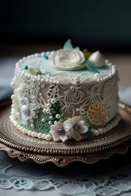 Small Cake decorated with lace and beads