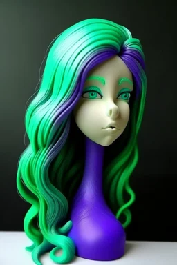 Purple girl face with rubber effect in all body with mint long rubber effect hair