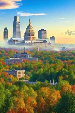 Post-apocalyptic version of the city of Madison, Wi. Photorealistic, color.
