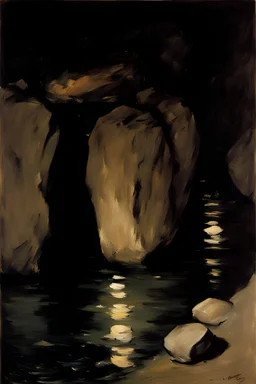 Rocks, night, edouard manet impressionism paintings