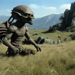 [high res photo by Ray Harryhausen] thought to myself What could that mean? Am I going crazy Or is this just a dream? Now wait a minute I know I'm lying in a field of grass somewhere So it's all in my head And then I heard her say one more time