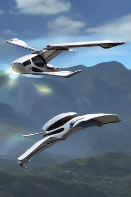 A flying car with wings in the sky.