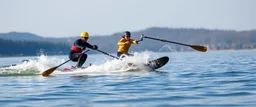 orc rowing while waterskiing