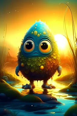 Egg cartoon character detailed pirate glitter mysterious swamp creature furry sunrise