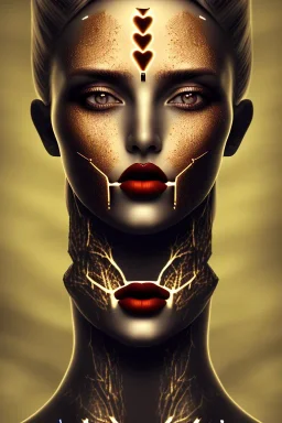 night atmosphere, 8K, close-up face, anatomically perfect face, india, tree on face, bold brown lips, brown eye, texture face,