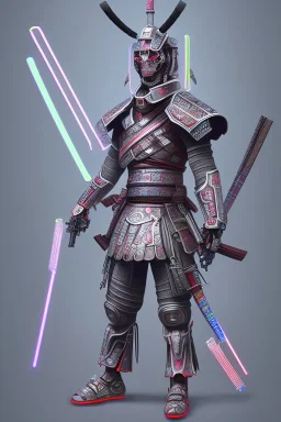 Futuristic Neon crystal steel skeleton samurai smoke