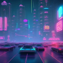 a cityscape of a distant future, with sprawling skyscrapers and neon signs illuminated against a dark sky, cyberpunk, full body, realistic, intricately detailed, neon lighting, vivid colors, neon, futuristic, 64k, cosmic atmosphere