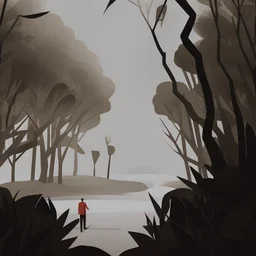 ilustración de un hombre en mitad de un bosque
