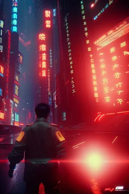 Thriller scene, Kaneda of Akira anime, neotokyo city, retro futuristic style, glow eyes, cinematic, Ultra realistic, wide angle view, soft color, highly detailed, unreal engine 5, RTX, ultra detail, volumetric lighting, 3d, finely drawn, high definition.