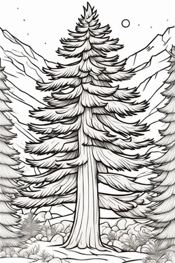 coloring page, pine tree, cartoon style, thick lines, low detail, no shading