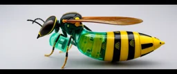 beholder wasp, full speed aqua hornet patterned double banana transparent space vessel with black and yellow wasp stripes