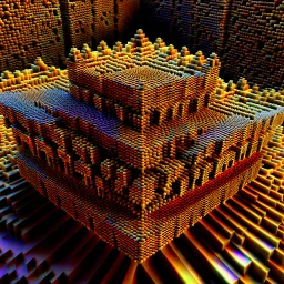 a mandelbox 3d fractal made of metallic random color cubes a pertty artistc background