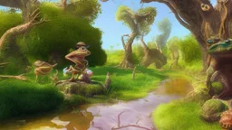 screenshot of an android game with a brown frog with black stripes in this scenario, idyllic setting, arcade video game digital art