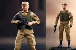 G.I. Joe toy doll soldier nylon Donald Trump, gun,boots, helmet, trump face jaw detailed