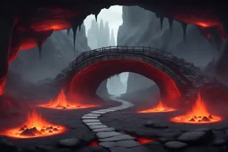 fantasy underground bridge over lava