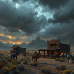 a wild west down with gloomy skies fantasy art