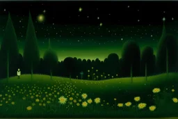 A green flower fields underneath the stars painted by Henri Rousseau