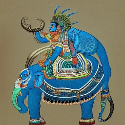 mayan god riding a detailed indian elephant painting