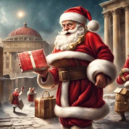 Santa Claus attempting to deliver electronic gifts to citizens of the Roman Empire