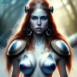 Epic full body picture portrait of busty atletic young beautiful Red Sonja Luis Royo styles