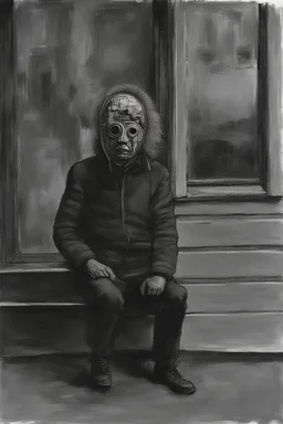 realism, street, russian depression, music album, from the window, depression, russian 90, post punk, man with old god mask