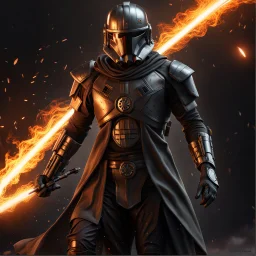 star wars bald male corellian pilot wearing pearlescent black and gunmetal grey First Order special forces heavy assault stealth commando armor and helmet with gold trim inside the jedi temple, hyperdetailed, dynamic lighting, hyperdetailed background, 8k resolution, volumetric lighting, light skin, fully symmetric details