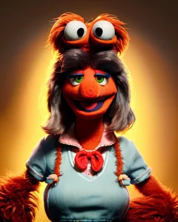 Portrait, waitress woman with monster muppet mask that covers her entire head, retro style, Sesame Street style, smooth, unreal engine 5, god lights, ray tracing, RTX, lumen lighting, ultra detail, volumetric lighting, 3d.