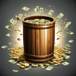 a wooden barrel : 1.5 ) money goes in from above and money comes out from below, ultra quality, vector graphics