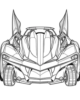 front The Batmobile coloring page, no leaves, full body (((((white background))))), only use an outline., real style, line art, white color, clean line art, white background, Sketch style