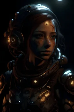 Photorealistic yet stylized, anime cell shaded, 3D model showcase. [In the gloomy darkness of the distant future, there is only war], said the beautiful magus Lucia Kane, and cast a planetary nuclear explosion, close up, portrait, chiaroscuro, beautiful lighting, cinematic, key visual and aesthetic features of [warhammer 40000], --style raw --s 115 --c 8 --niji 6 --ar 16:9