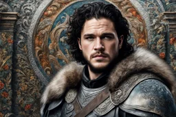 Kit Harington in 8k Mural artstyle, Jhon snow them, winter, close picture, fantasy world, intricate details, highly detailed, high details, detailed portrait, masterpiece,ultra detailed, ultra quality