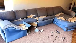 brand new couch taken apart in living room