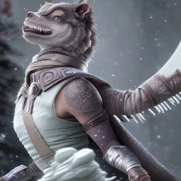 smooth hyper realistic, Mortal kombat, pale colors, dark cosmos background, extremely sharp detail, finely tuned detail, ultra high definition, 8 k, unreal engine 5, ultra sharp focus, accurate sword wings, positive smile, lot of details, fit within portrait, Ambiance winter, perfect composition, by CHIHO AOSHIMA