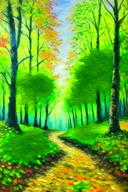 Paint a modern version of Monets path in the forest