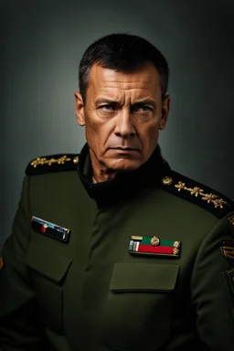 portrait of a 50 year old military commander. Cruel expression, dark crew cut hair