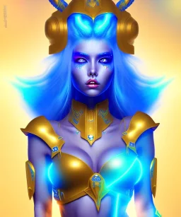 Sexy alien princess warrior blue skin neon hair golden outfit